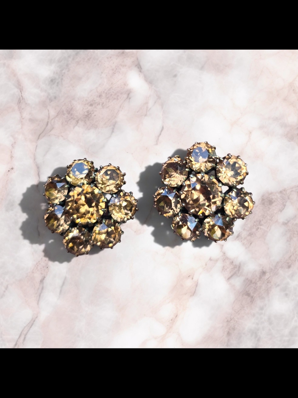 Vintage SHERMAN signed Brown Yellow Swarovaki Crystal Clip-On Earrings